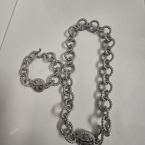 Tory Burch Twisted Silver Necklace and Bracelet Set